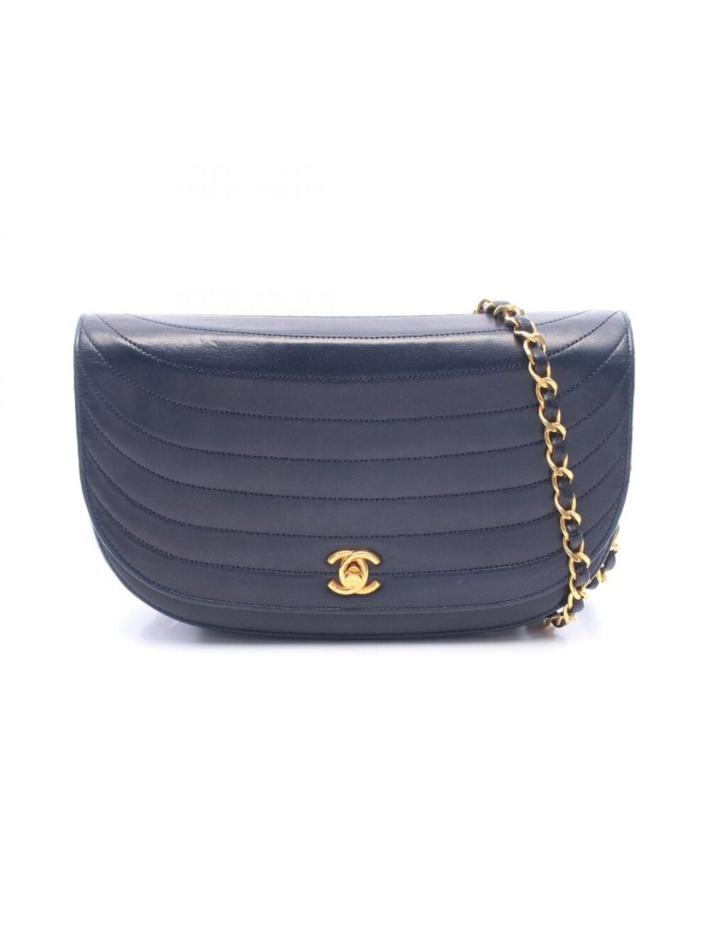 Chanel Shoulder Bag Half Moon Navy Lambskin Chain